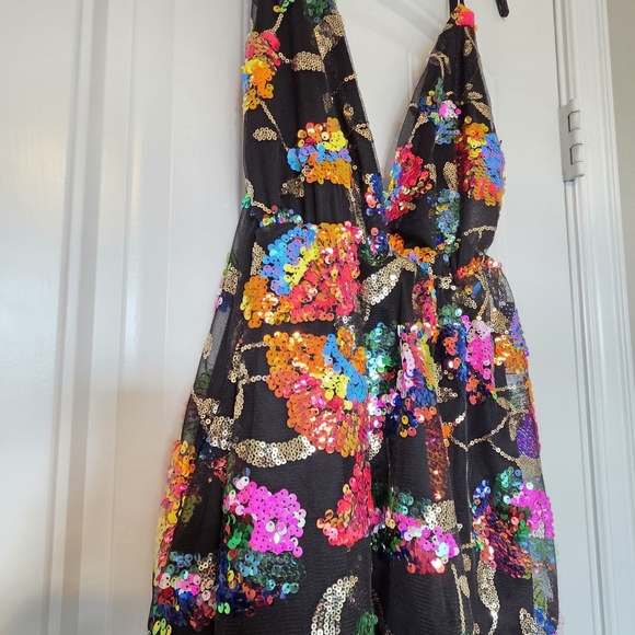 Sequin Flower Dress in Black Multicolor Size S - Picture 3 of 13